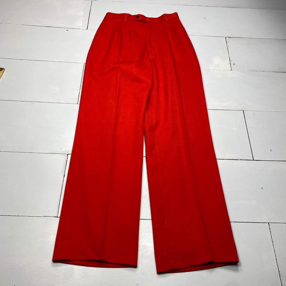 John Brooks Red Pleated Trousers Womens 12 High Waist Wide Leg Vintage Pants